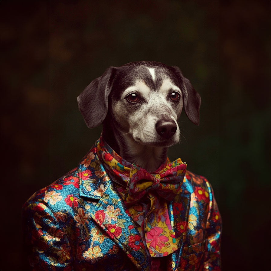 Hippie Dog - Ein farbenfrohes Kunstwerk für Freiheit und Lebensfreude auf Leinwand